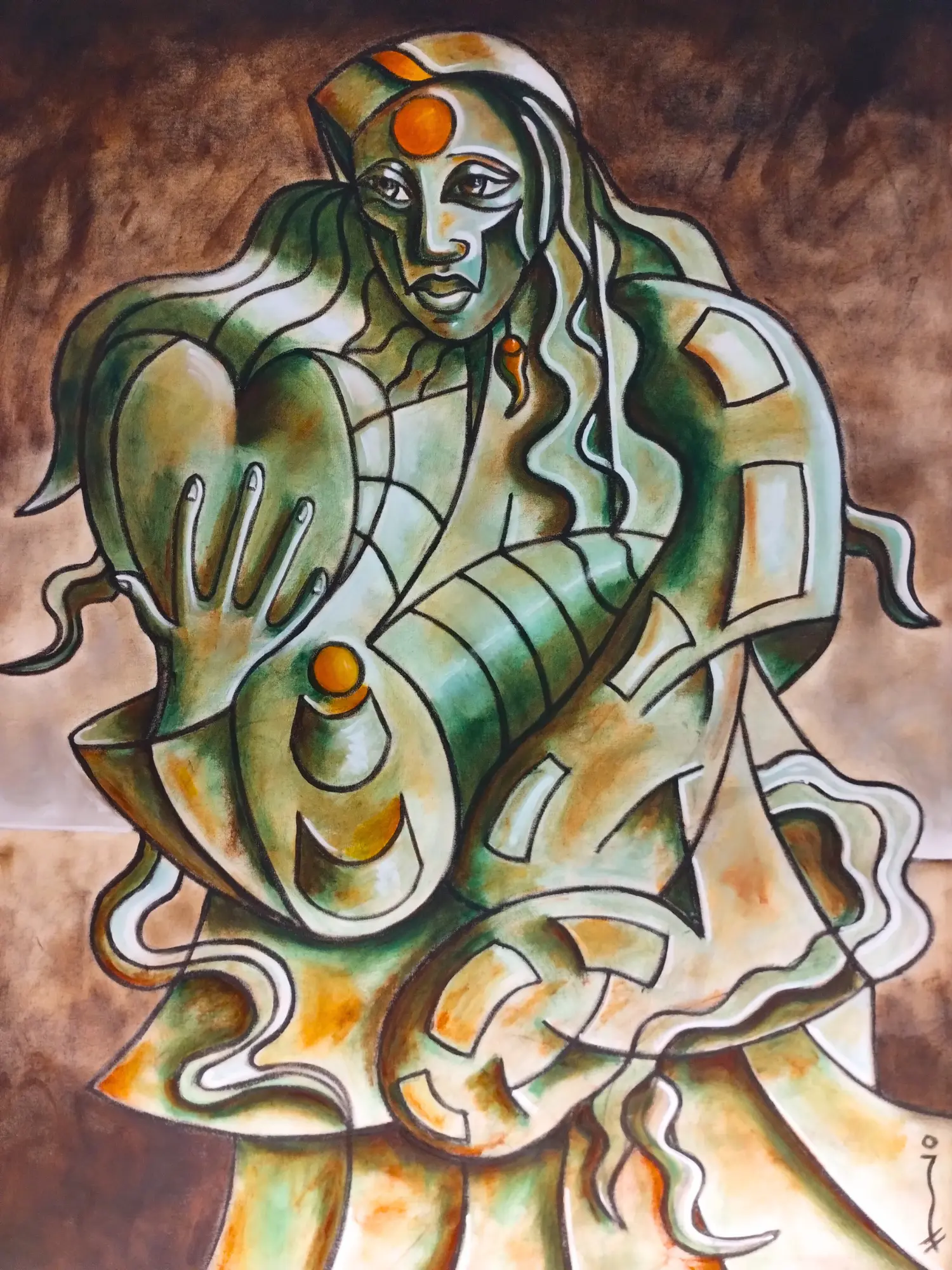 Akonobea: Original cubist oil painting by John Richard Hewitt
