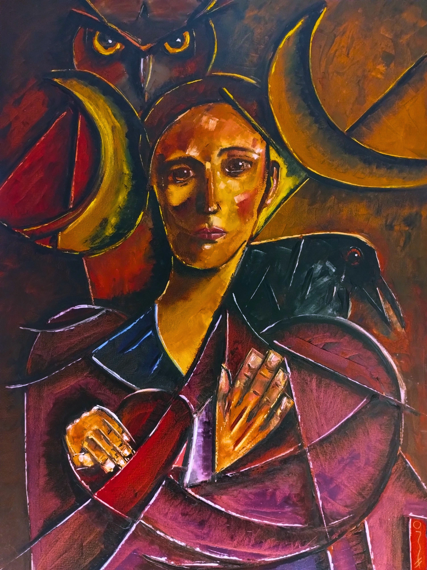 The Maiden, the Mother, The Crone: Original cubist oil painting by John Richard Hewitt
