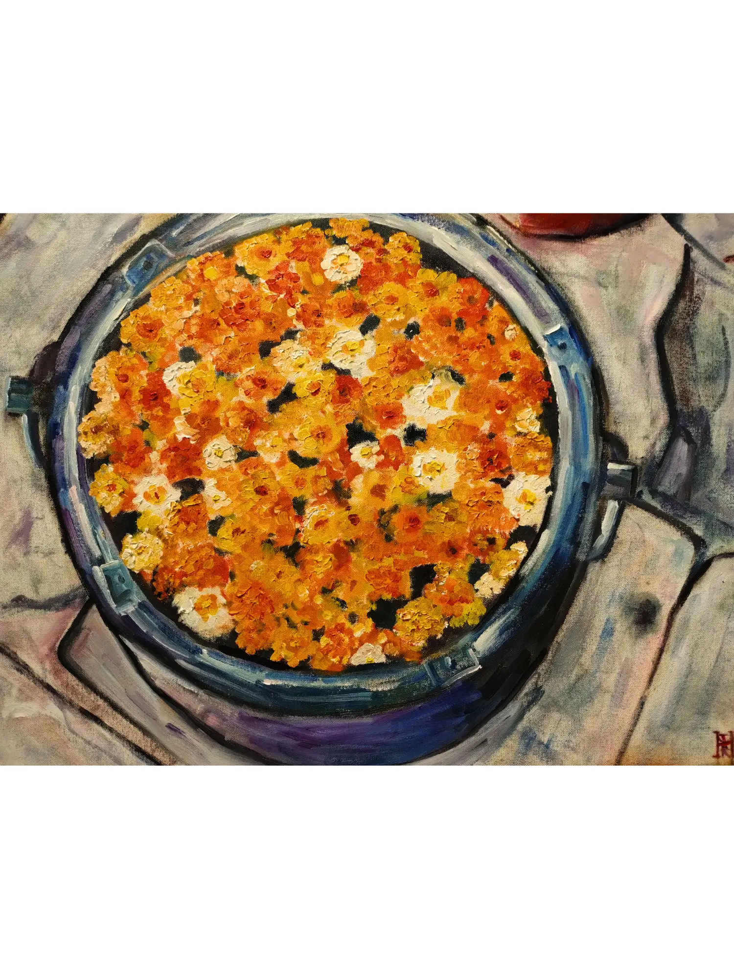 Nepalese Marigolds: Original oil painting by John Richard Hewitt